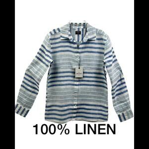 NWT UNTUCKit 100% Linen Vietti Striped Long Sleeve Button Down Shirt Size 4